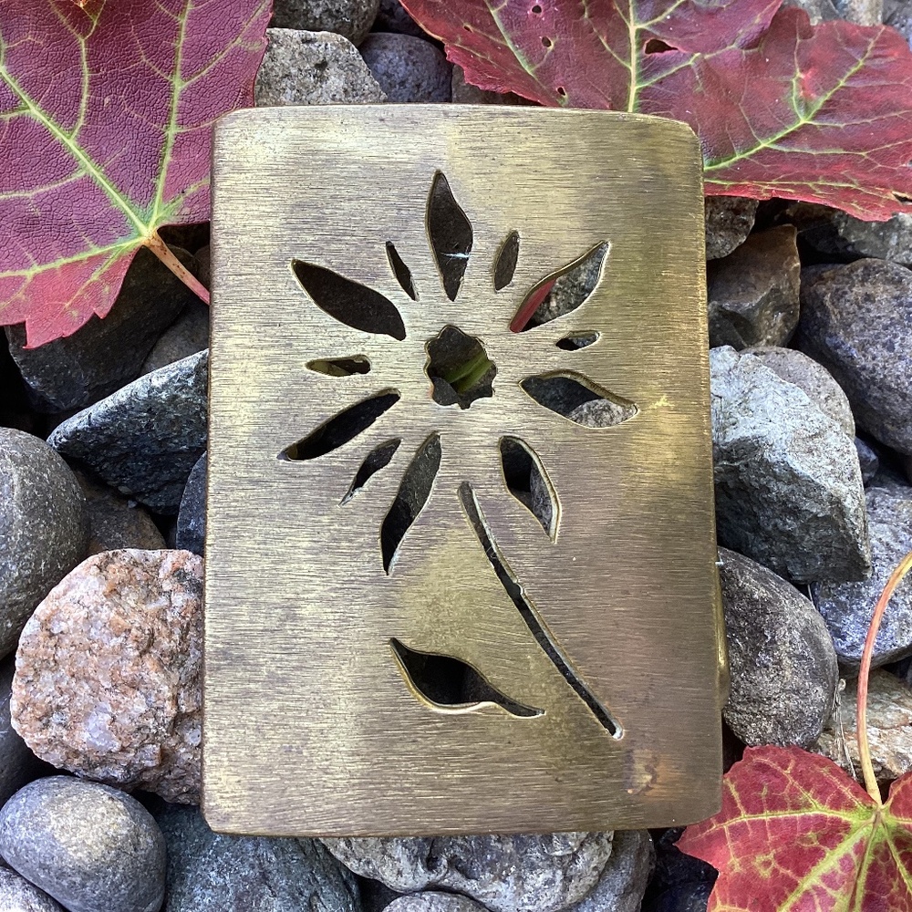 Handmade Artisan Design Brass Cutout Flower Belt Buckle